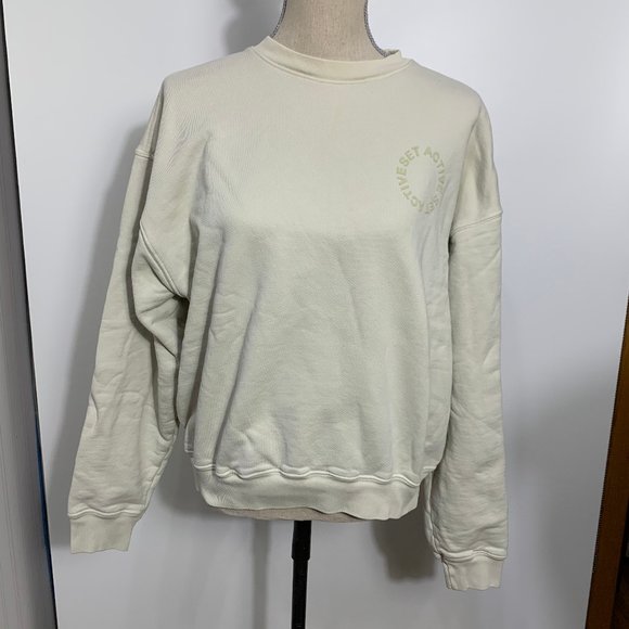 Set Active Beige Heavy Crewneck Sweatshirt Size Small - Picture 5 of 10